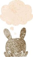 cartoon rabbit and thought bubble in retro textured style vector