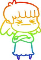 rainbow gradient line drawing cartoon angry girl vector