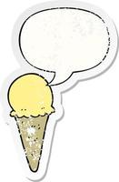 cartoon ice cream and speech bubble distressed sticker vector