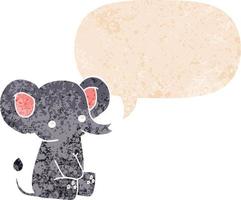 cartoon elephant and speech bubble in retro textured style vector