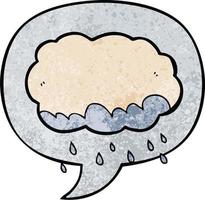 cartoon rain cloud and speech bubble in retro texture style vector