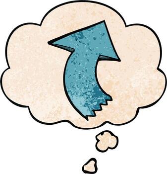 cartoon pointing arrow and thought bubble in grunge texture pattern style vector