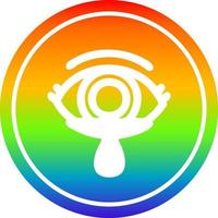mystic eye crying blood circular in rainbow spectrum vector