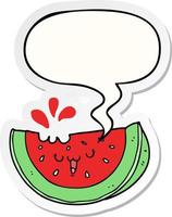 cartoon watermelon and speech bubble sticker vector