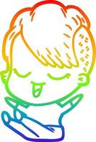 rainbow gradient line drawing happy cartoon girl vector