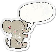 cartoon elephant and speech bubble distressed sticker vector