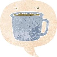 caricatura, taza de café, y, burbuja del discurso, en, retro, textura, estilo vector