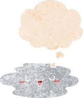 cartoon puddle with face and thought bubble in retro textured style vector