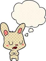 cartoon rabbit talking and thought bubble in comic book style vector