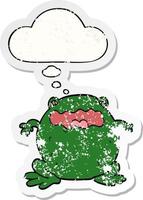 cartoon toad and thought bubble as a distressed worn sticker vector