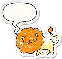 cartoon lion and speech bubble distressed sticker vector