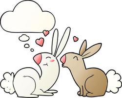 cartoon rabbits in love and thought bubble in smooth gradient style vector