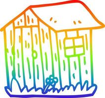 rainbow gradient line drawing cartoon wooden shed vector