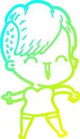 cold gradient line drawing cartoon happy hipster girl vector
