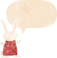 cute cartoon rabbit and speech bubble in retro textured style vector