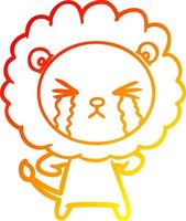 warm gradient line drawing cartoon crying lion vector