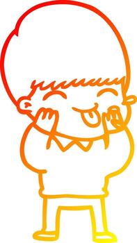 warm gradient line drawing cartoon boy blowing raspberry vector