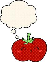 cartoon tomato and thought bubble in comic book style vector