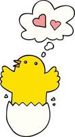 cute hatching chick cartoon and thought bubble vector