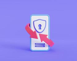 Password change icon. Notification. Security message. Save data on phone. 3d illustration photo