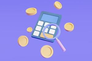 3D cartoon style design. calculator, and icon. business Investments, money savings, budget management, and financial profit concept. 3d  illustration photo