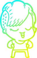 cold gradient line drawing happy cartoon girl vector