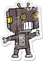 distressed sticker of a cartoon robot vector