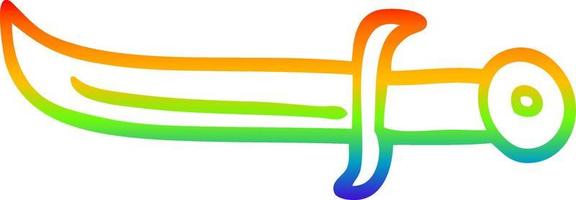 rainbow gradient line drawing cartoon golden dagger vector