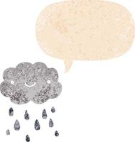 cute cartoon cloud and speech bubble in retro textured style vector