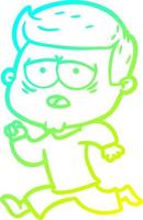 cold gradient line drawing cartoon tired man vector