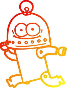 dibujo lineal de gradiente cálido robot de cartón feliz con bombilla vector