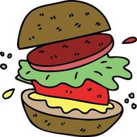 quirky hand drawn cartoon veggie burger vector