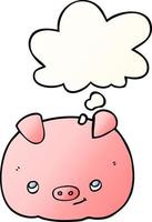 cartoon happy pig and thought bubble in smooth gradient style vector