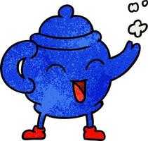 textured cartoon doodle of a blue tea pot vector