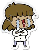 sticker of a cartoon woman in tears vector