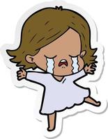 sticker of a cartoon girl crying vector