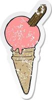 distressed sticker of a cartoon ice cream vector