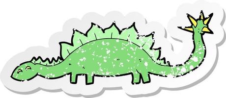 pegatina retro angustiada de un dinosaurio de dibujos animados vector