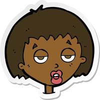 sticker of a cartoon bored woman vector