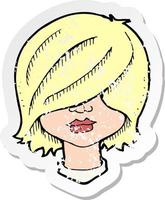 retro distressed sticker of a cartoon female face vector