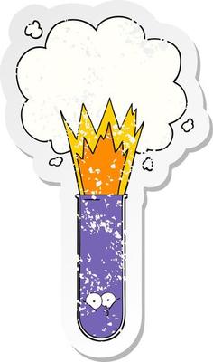 distressed sticker of a cartoon exploding chemicals in test tube