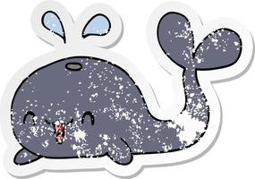 distressed sticker of a cartoon happy whale vector