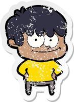 distressed sticker of a happy cartoon man vector