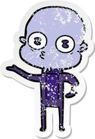 distressed sticker of a cartoon weird bald spaceman vector