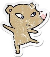 distressed sticker of a cute cartoon bear dancing vector