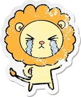 distressed sticker of a cartoon crying lion vector