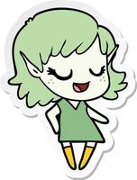 sticker of a happy cartoon elf girl vector