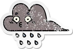 distressed sticker of a cute cartoon storm rain cloud vector