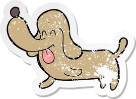 retro distressed sticker of a cartoon happy dog vector