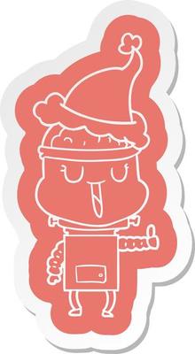 happy cartoon  sticker of a robot wearing santa hat